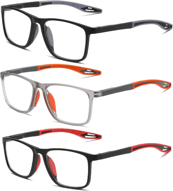 Hubeye TR90 Sports Reading Glasses - 3 Pairs for Men and Women, Ultralight Flexible Anti-Blue Light Readers +3.0