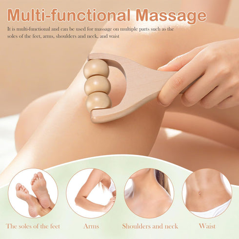 SHINEOFI 2Pcs Wooden Massage Roller, Hand Muscle Roller Stick, Bead Massage Tool for Legs, Manual Wood Therapy Tools