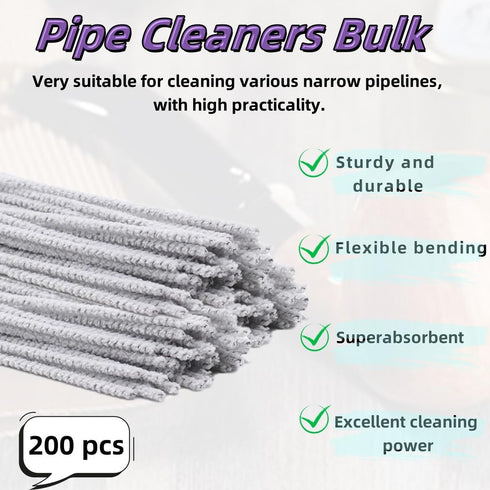 INTOMYTH 6 Inch (200 Count, White Soft Bristle Pipe Cleaners, Pipe Cleaners Bulk, Ideal for Cleaning Glass Plastic