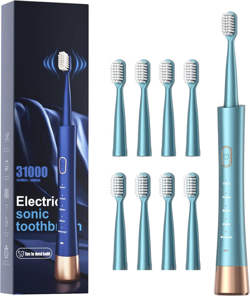 USB Rechargeable Sonic Electric Toothbrush for Adults, High Vibration Teeth & Gum Care, Soft Dupont Brush Heads, Green