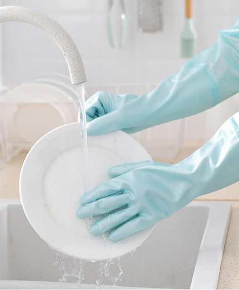RARITYUS Household Kitchen Cleaning Gloves Waterproof Cotton Lined Dishwashing Non-Slip Long Cuff Gloves