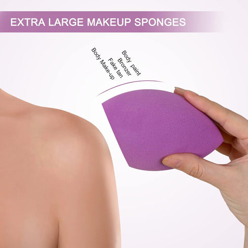 EXTRA LARGE 11CM Make Up Beauty Sponges Blender BIG for Face & BODY (1x Small 1x Large) -With 2 Sponge Holder- FASTER FLAWLESS APPLICATION for Foundation/Fake Tan/Powder/Blending/Setting/