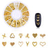 WOKOTO 6 Boxes Gold Nail Charms Studs, 3D Nail Art Jewelry Decoration Kit with Tweezers and Picker Pencil