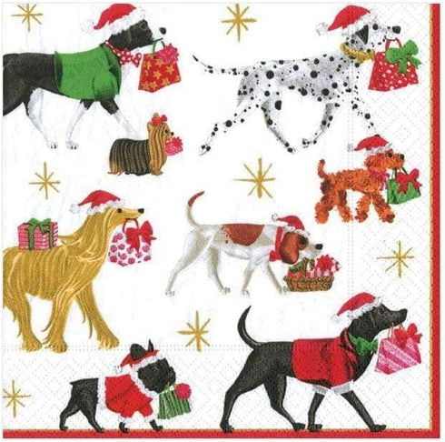 Caspari Christmas Delivery Paper Cocktail Napkins, White - Four Packs of 20