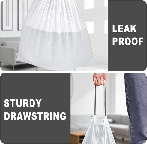 mufanyu 4 60 Counts 4 12-15 Gallon Drawstring Trash Bags, Gal Unscented White Small Garbage Bags, Small Trash Can Bin