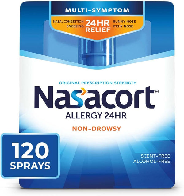 Nasacort 24HR Allergy Nasal Spray for Adults - Non-drowsy & Alcohol Free, 120 Sprays, 0.57 fl. oz.