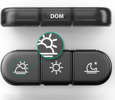 Nexum Market 3 100% 7 21 (3 Weekly Pill Box Takes in Spanish COLOR: BLACK | Individual Pill Boxes for Each Day