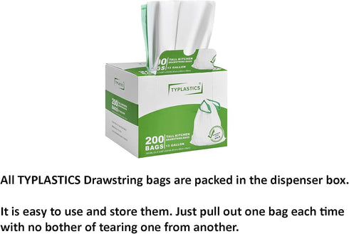 Tall Kitchen Drawstring Trash Bags, 13 Gallon, 200 Count