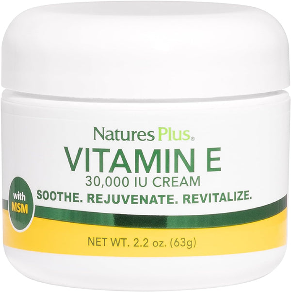 Natures Plus Vitamin E Cream - 30,000 iu, 2.2 oz - Relieves Dry Skin, Soothes Minor Irritations, Vegan