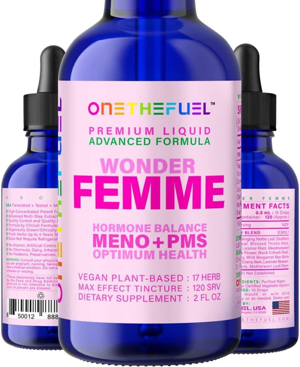 Wonder Femme 100% Natural Plant-Based Hormone Balance Supplement for Women, 17 Herbal Ingredients, 2 oz Liquid