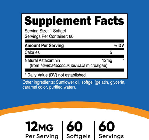 Nutricost Astaxanthin 12mg, 60 Softgels - Non-GMO and Gluten Free (2 Month Supply)