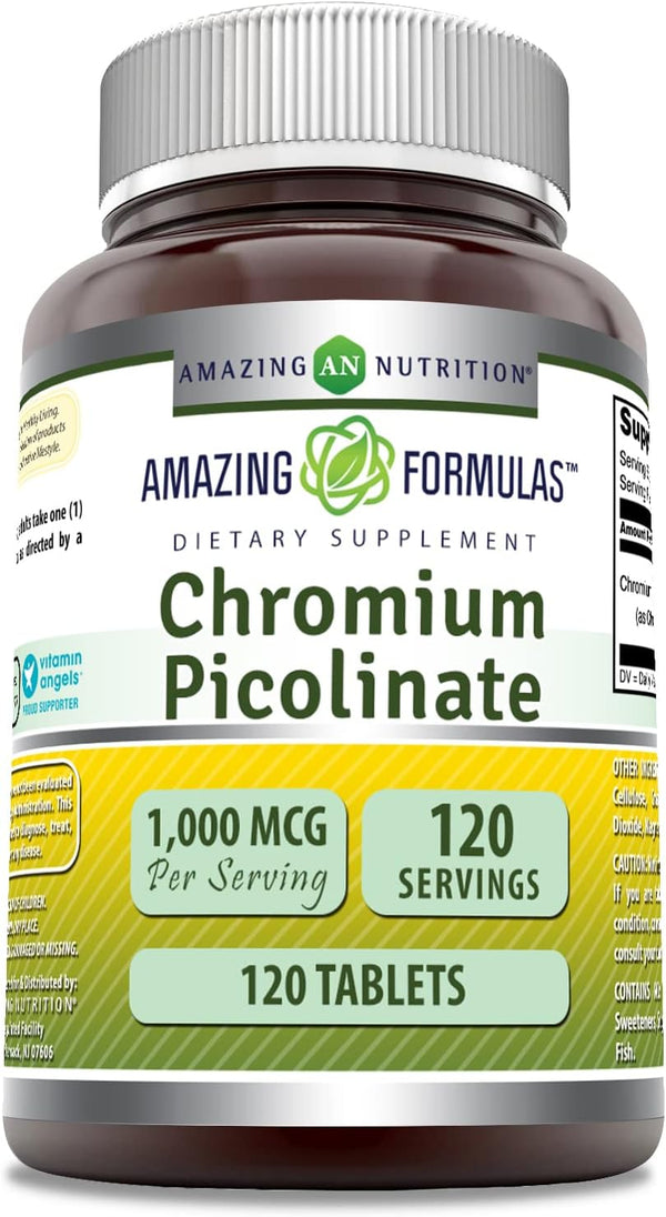 Amazing Formulas Chromium Picolinate 1000 Mcg Tablets | 120 Count, Non-GMO, Gluten Free, Made in USA