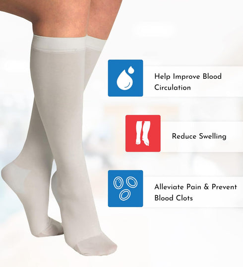ITA-MED Anti-Embolic Knee Highs Stockings, Light Compression Socks (18 mmHg) for Varicose Veins, X-Large