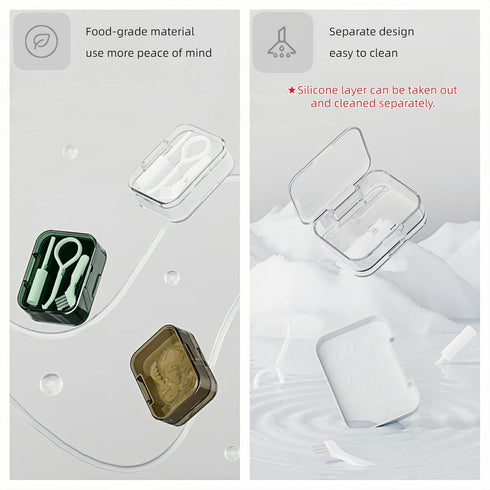 Double-layer Retainer & Aligner Case, Mouthguard and Night Guard Storage Case with Cleaning Tool, Brush and Chewer