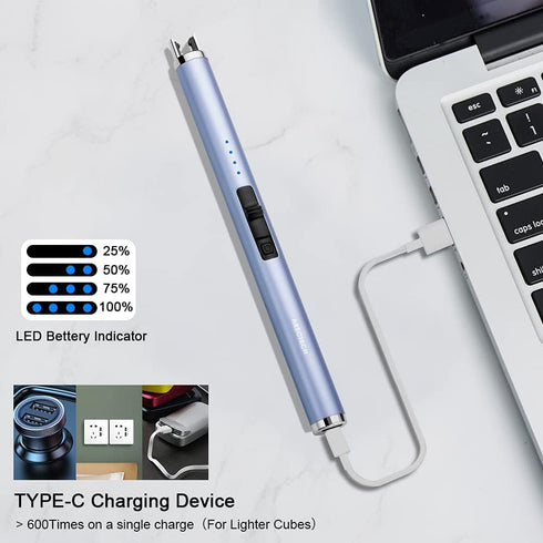 ARECTECH Rechargeable Electric Candle Lighter - Arc Plasma Windproof Lighter with Type-C Cable (Blue)