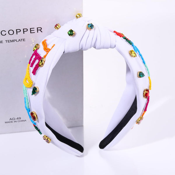NVENF Teacher Headband for Women - Crystal Pearl Knotted Rhinestone Beaded FRI-YAY Top Knot Headband