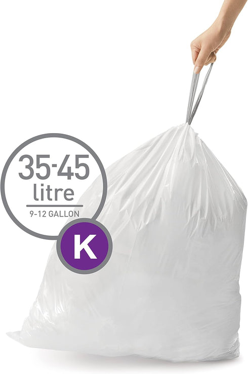 simplehuman Code K Custom Fit Drawstring Trash Bags, 20 Liners, 35-45 Liter / 9.2-12 Gallon, White