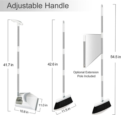 Broom with Dustpan Combo Set, 54" Long Handle Broom and Dustpan Set for Home Lightweight, 180° Rotating Broom & Standing Dust Pan with CombTeeth for Kitchen Room Office Lobby Floor Cleaning by HiBaBy