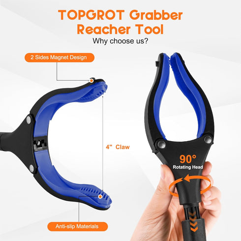 TOPGROT 2-Pack 34" 360 4" Grabber Reacher Tool, Foldable Reacher Grabber Pickup Tool with Anti-Slip Rotating Jaw