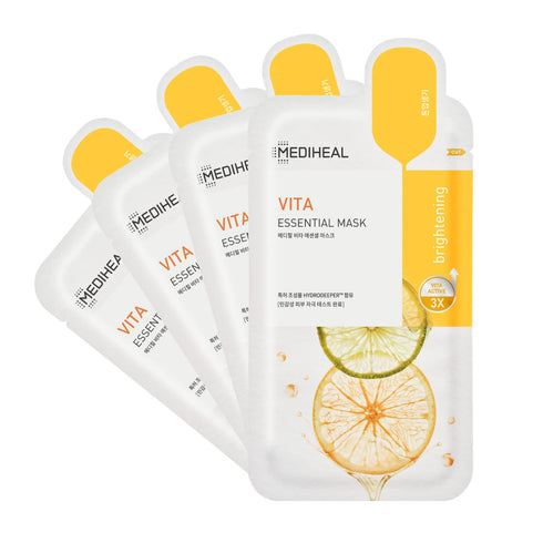 Mediheal Best Korean Sheet Mask - Vita Essential Face Mask 4 Sheets for All Skin Types, Brightening & Toning