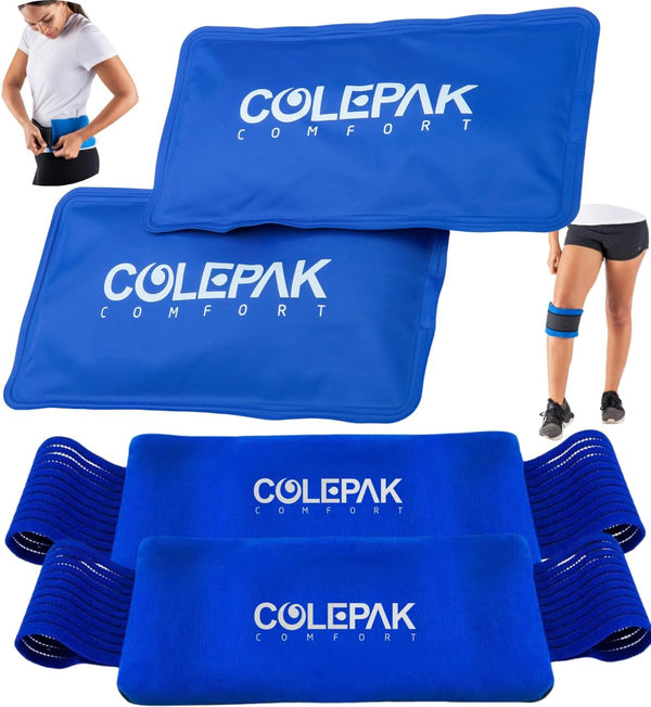 Hot & Cold Ice Packs for Injuries, Reusable Gel (4 Pc Set) for Pain Relief, Joint Muscle Soreness, Swelling