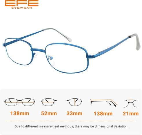 EFE Metal Frame Reading Glasses, 2.5 Wire Lightweight Spring Hinge Eyeglasses, 4 Pack Mixcolor