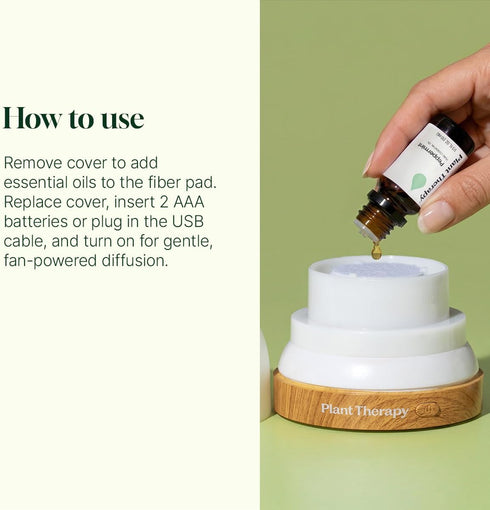 Plant Therapy Home AuraDrop Fan Diffuser - Designed for Easy, Everyday Use, Gentle Airflow from Built in Fan