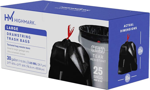 Highmark Low-Density Trash Bags, Coreless Roll, 30 Gallons, 30in. x 33in., Box of 25