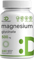 Magnesium Glycinate 500mg, 240 Veggie Capsules, Chelated for Easy Absorption for Muscle and Joint Health