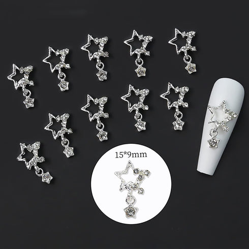 YECIRALA 40 Pcs Star Nail Charms, 3D Gold Silver Rhinestones and Gems for Acrylic Nails DIY Crafts Supplies