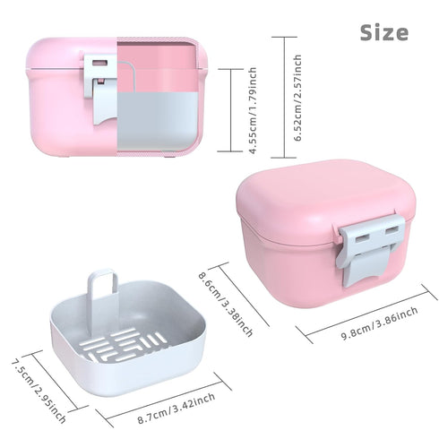 ARGOMAX Portable Leak Proof Denture Bath Cup, Soaking Box with Strainer for Dentures and Braces (Pink + White)