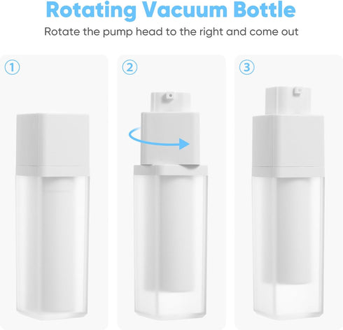 minkissy Lotion Cream Pump Container Airless Skincare Bottles 15ml+30ml+50ml Refillable Stretchable Cosmetic Bottle Dispenser White for Home Travel