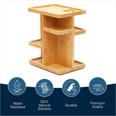 RoyalHouse Bamboo 360 Degree Rotating Makeup Organizer - 12 inches, Multi-Function Storage for Makeup Desk, Bathroom,