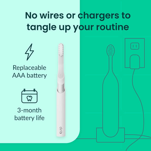 Quip Sonic Toothbrush for Adults, Timer, Extra Brush Head, Travel Cover Mount, Metal Handle, Silver