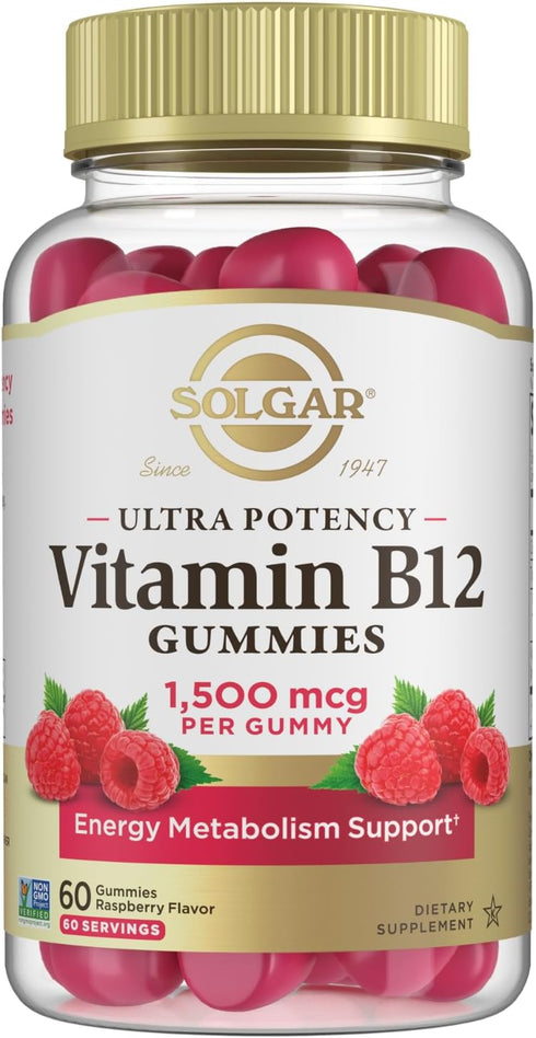 Solgar Methyl B12 Gummies for Adults - 60 Servings, 1,500mcg Ultra Potency Vitamin for Energy & Metabolism Support,