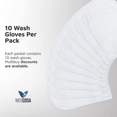 Medcosa Adult Washcloths - Unique Disposable Body Wipes Shaped Like a Glove, Pack of 10