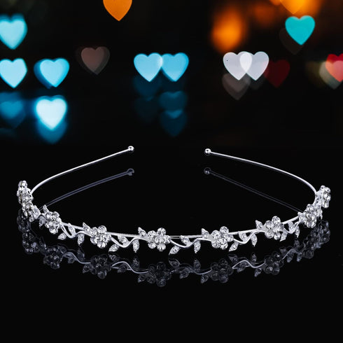 Women's Wedding Crystal Bridal Flower & Leaves Crown Headband, Tiara Headdress