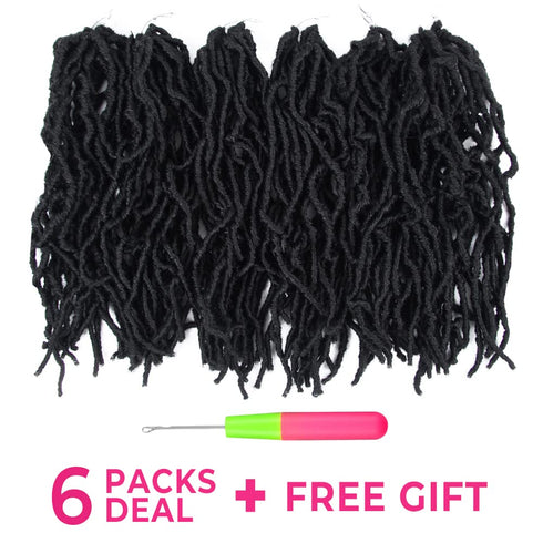 Niseyo Faux Locs Crochet Hair 14 Inch - 6 Packs Short Pre Looped Synthetic Hair Extensions (Jet Black)