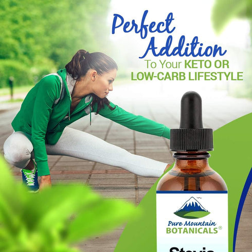 Pure Mountain Botanicals Liquid Stevia Drops, Natural Sugar Free Sweetener, Ideal for Keto and Vegan Diet