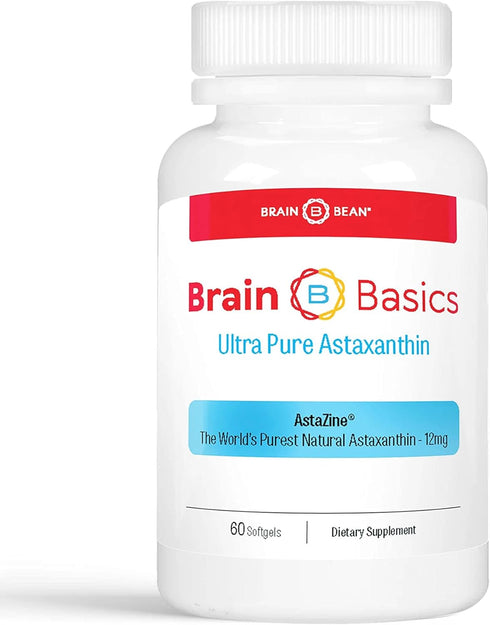 Brain Basics Ultra Pure Astaxanthin, 12mg AstaZine with 6mg Vitamin E, Non-GMO Supplements for Memory