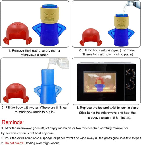 Abnaok Microwave Cleaner, 2 PCS Angry Mama Steam Cleaner, Easily Clean in Minutes with Vinegar and Water