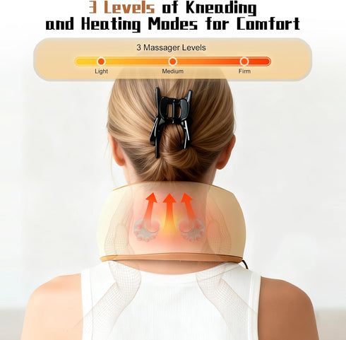 Neck Massager Pillow with Heating,Portable Heated Kneading Massage Cushion Pillow,Cordless Shiatsu Neck Massager