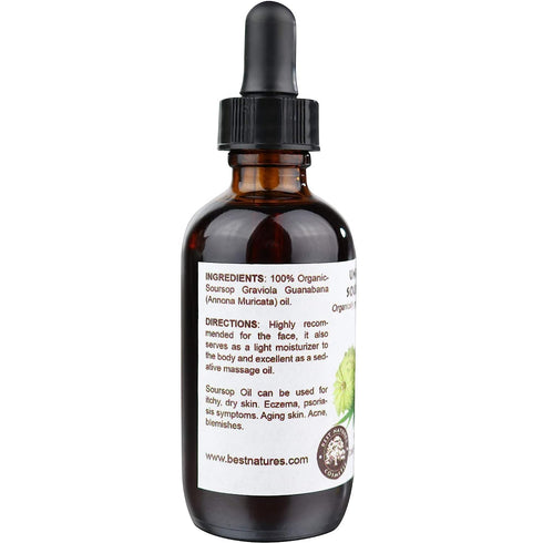 Virgin Soursop Oil - 100% Pure, Organic, Cold-Pressed, Unrefined, 2oz for Dry, Damaged, Sensitive Skin