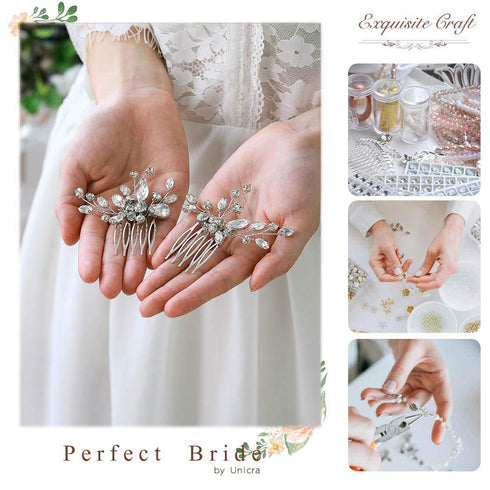 Unicra Silver Bride Wedding Hair Comb, Rhinestone Bridal Headpiece, Sparkly Crystal Hair Accessorie