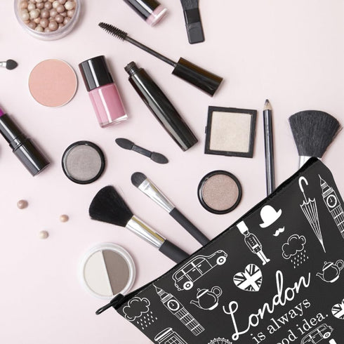 London Travel Gift Zipper Pouch Makeup Bag, London City Skyline, London Is Always A Good Idea (BLK-London)