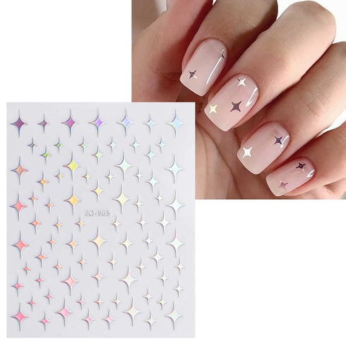 JMEOWIO 12 Sheets Aurora Nail Art Stickers Decals Self-Adhesive Glitter Holographic Star Heart Nail Design Accessories