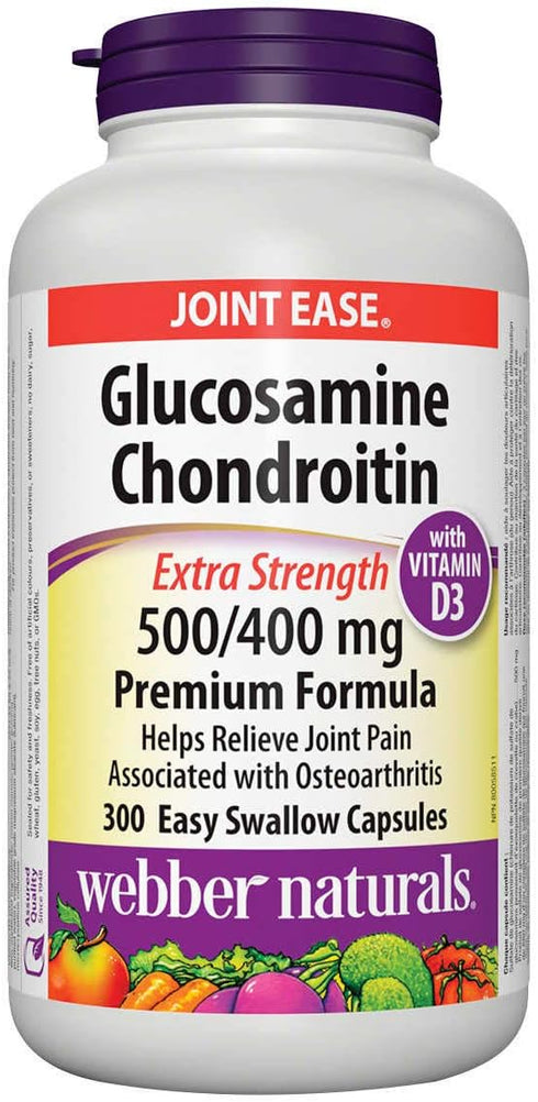 Webber Naturals Glucosamine Chondroitin with Vitamin D3, Extra Strength, 500/400 mg, 300 Capsules