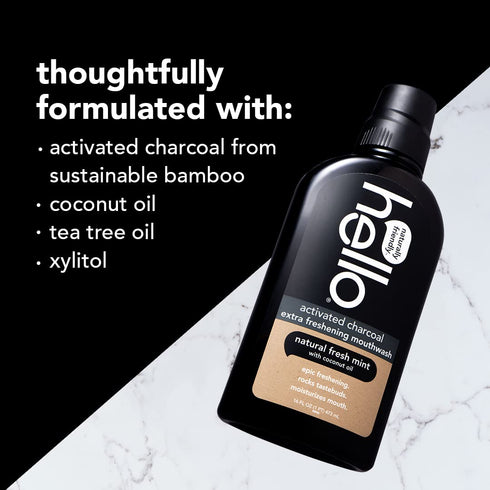 Hello Activated Charcoal Extra Freshening Mouthwash, Natural Fresh Mint and Coconut Oil, Fluoride Free, Alcohol Free,