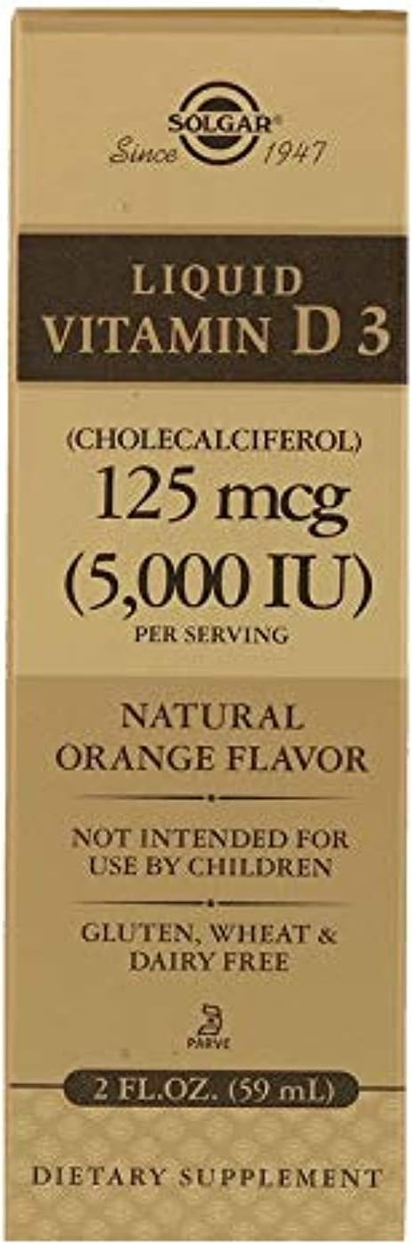 Solgar Liquid Vitamin D3, 125 mcg (5,000 IU), 2 fl oz, Natural Orange Flavor, 59 Servings
