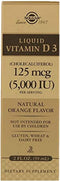 Solgar Liquid Vitamin D3, 125 mcg (5,000 IU), 2 fl oz, Natural Orange Flavor, 59 Servings
